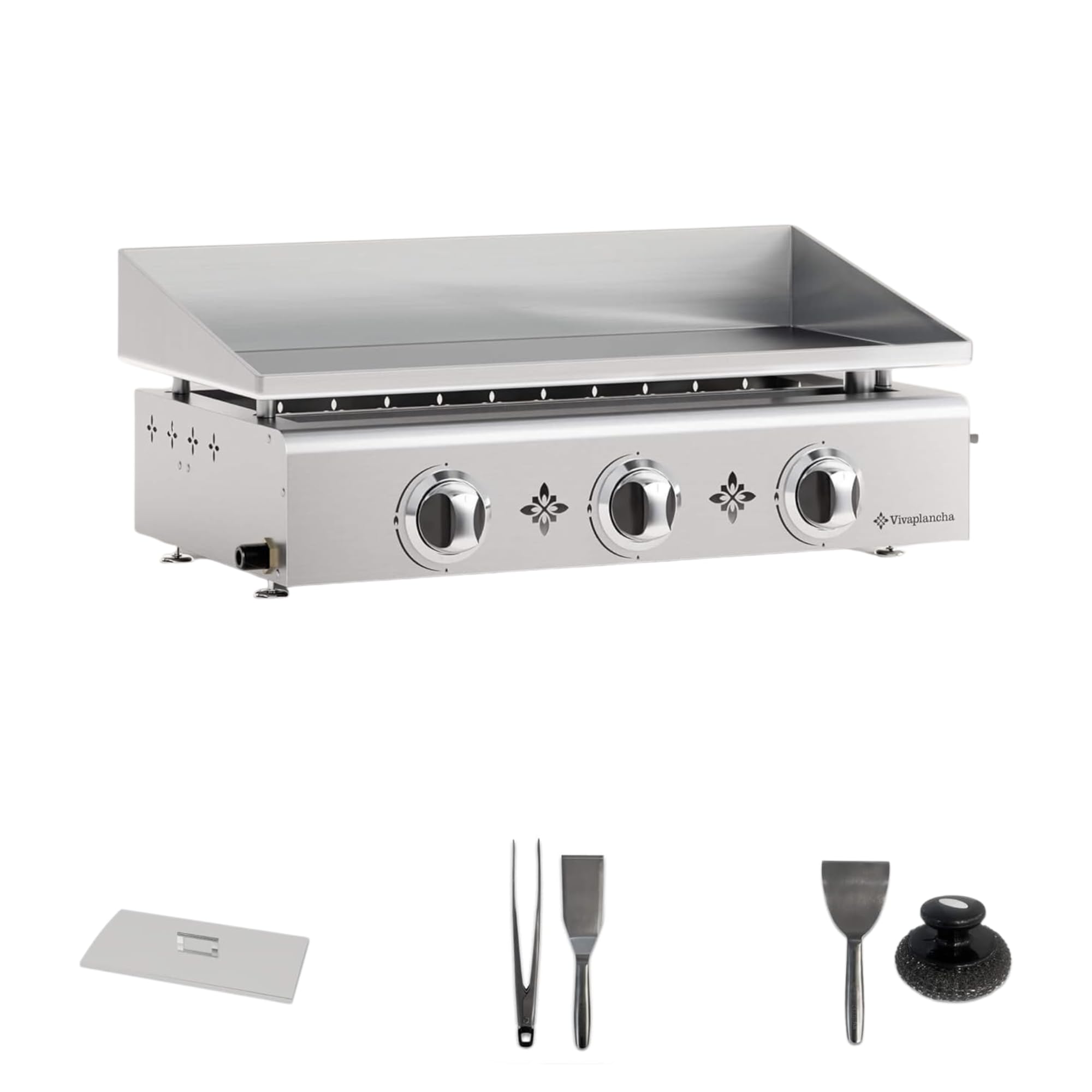 Piastra a Gas in Acciaio Inox Massiccio 6 mm di Spessore, Piano Cottura Semi-Professionale (3 + Accessori)