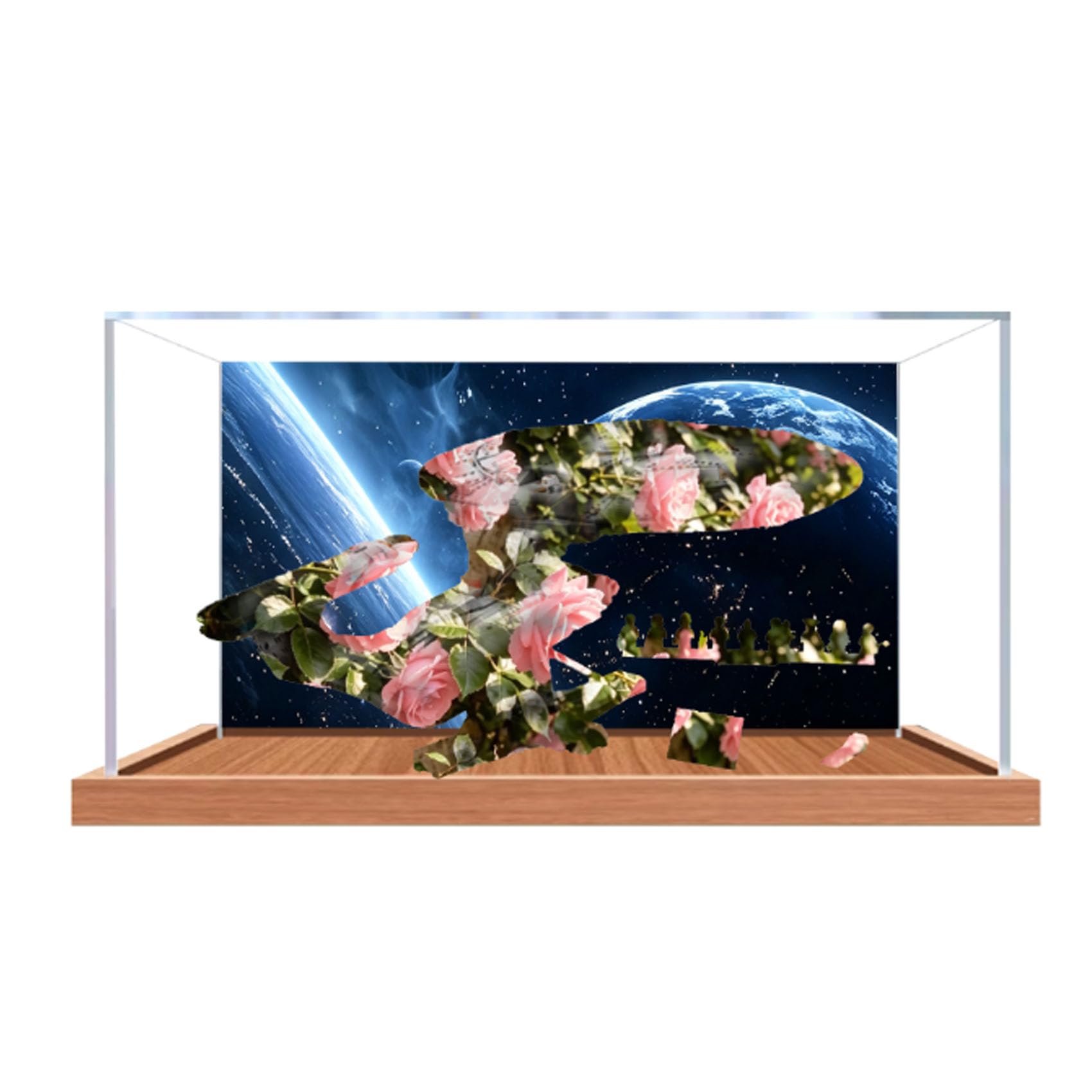 Acrylic Display Case for Le-go 10356 Starship Model, Dustproof Display Box (display box only) (StyleB Background 3mm)