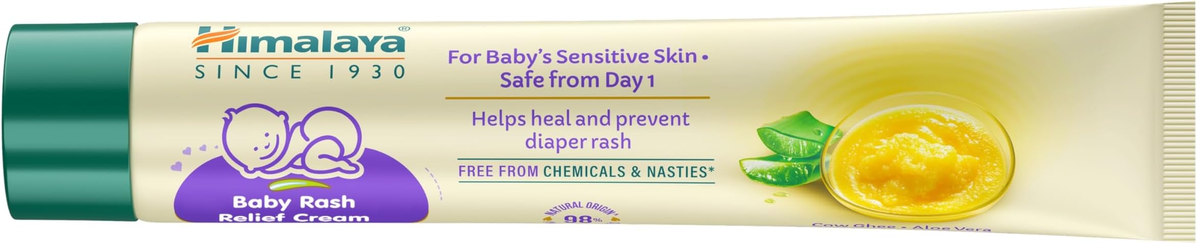 Himalaya Baby Rash Relief Cream with Pure Cow Ghee 20gm | Helps heal and prevent diaper rash | For baby's sensitive skin