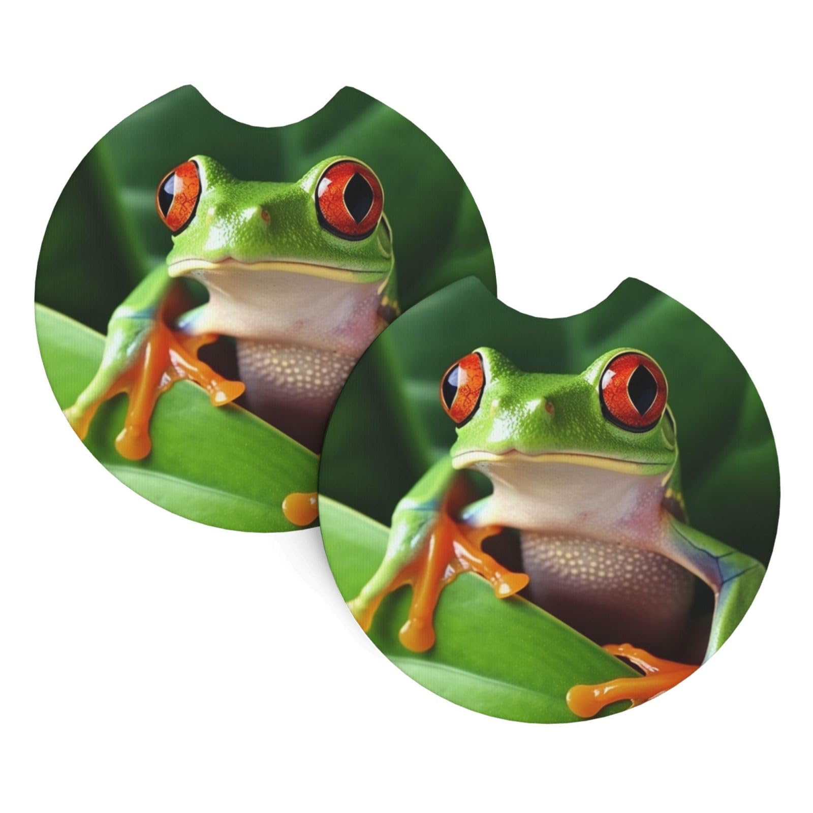2PCS Car Coaster for Cup Holders Universal Auto Cup Mat Cute Frog Cup Coaster Pad 2.7" Waterproof Neoprene Non-Slip Cup Holder Coasters Car Interior Accessories for Women Men
