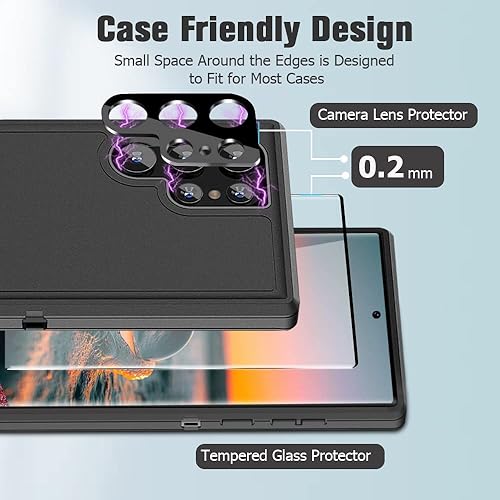 Miniatura 6 de Protector de pantalla para Galaxy S23 Ultra de 6.8 pulgadas y protector de lente de cámara, soporte de huellas dactilares, vidrio templado de dureza