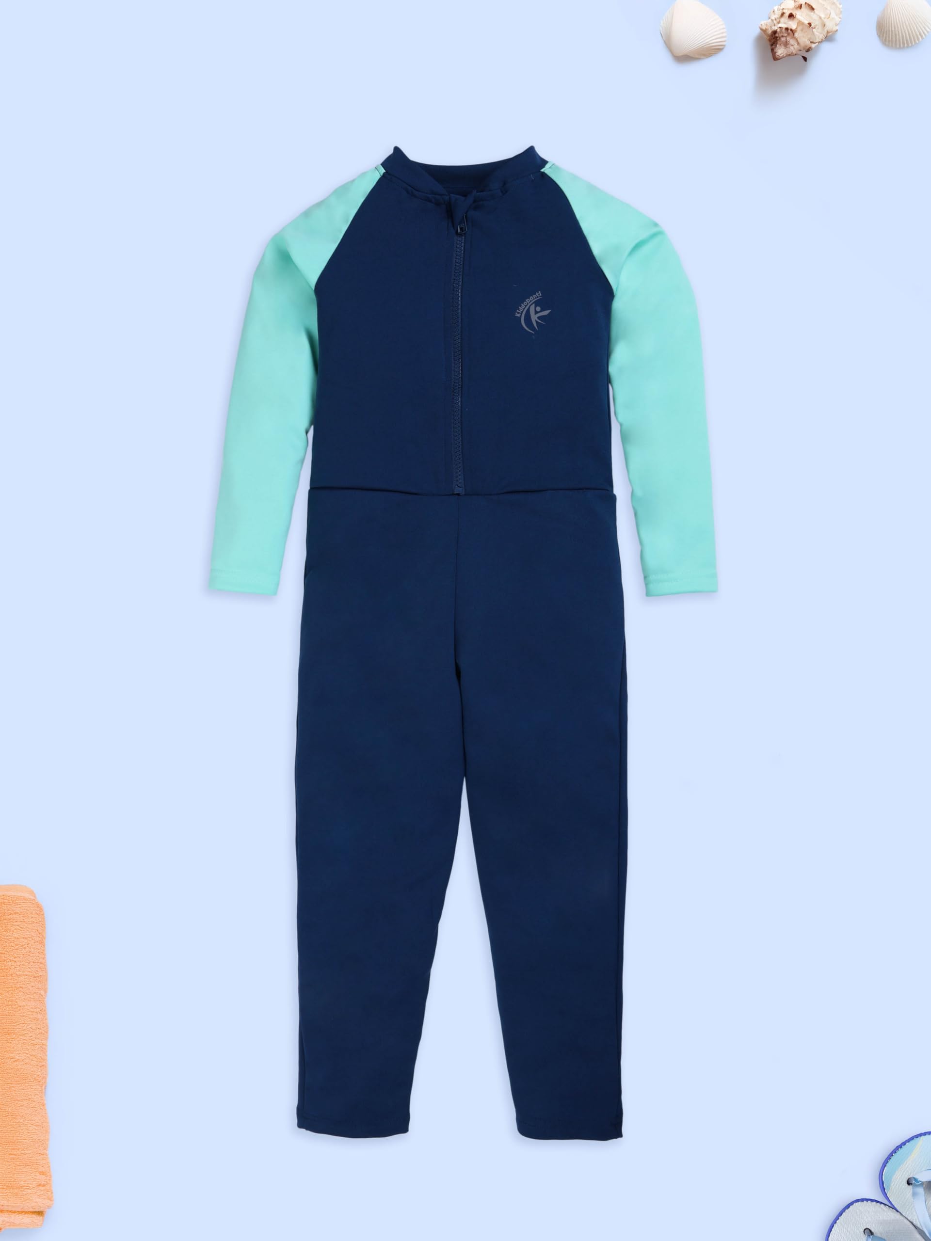 KiddoPanti Boys & Girls Solid Swimming Full Body Suit, Teal Blue & Lt Blue - 12-14Y 1