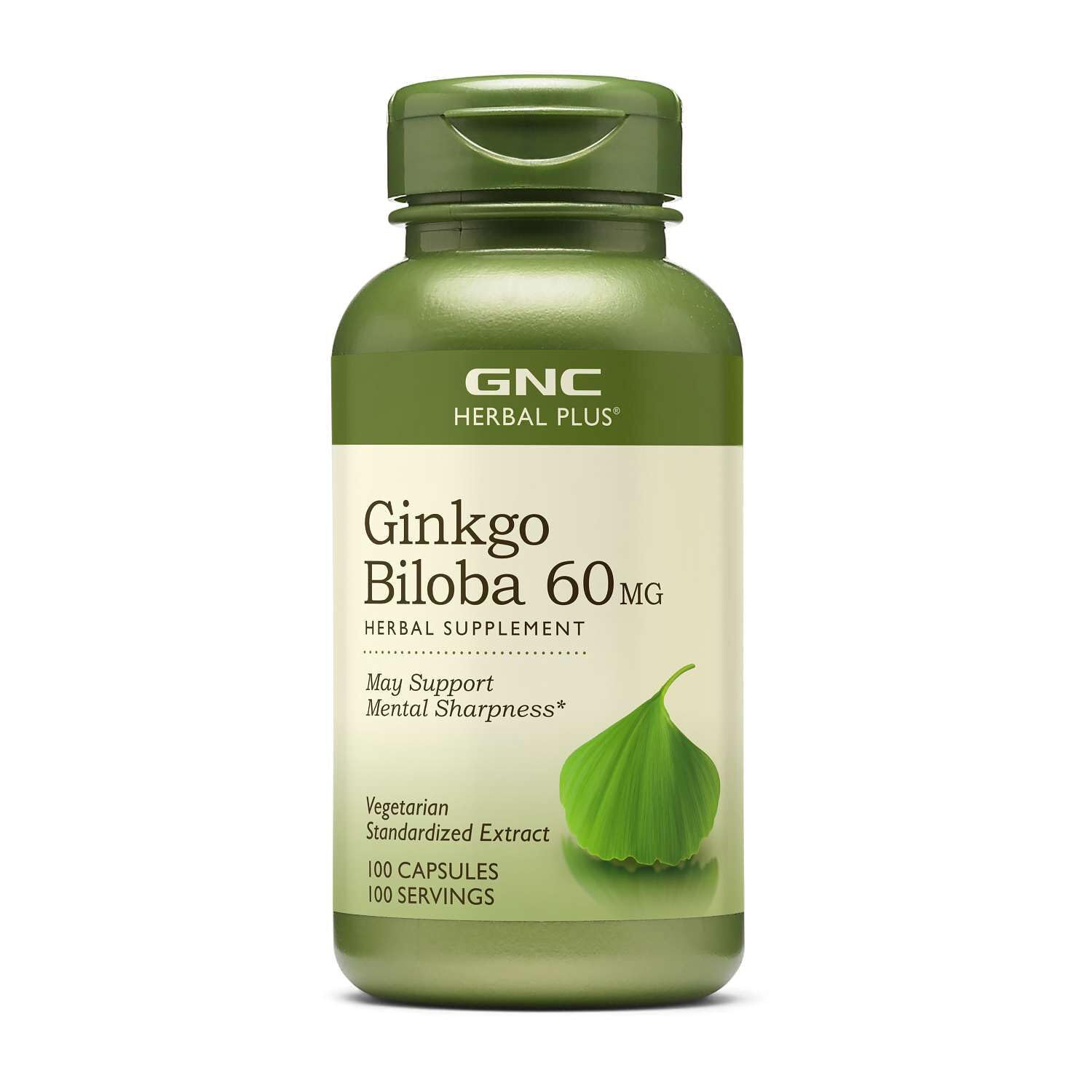 GNC Herbal Plus Ginkgo Biloba 60mg Supplement, Vegetarian, Supports Mental Sharpness, 100 Servings