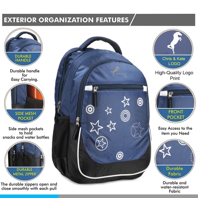 Image of Chris & Kate 38 Ltrs 47 cm Water reistanceBlue Backpack for School College Office casual bag With Laptop Compartment for boys and girls