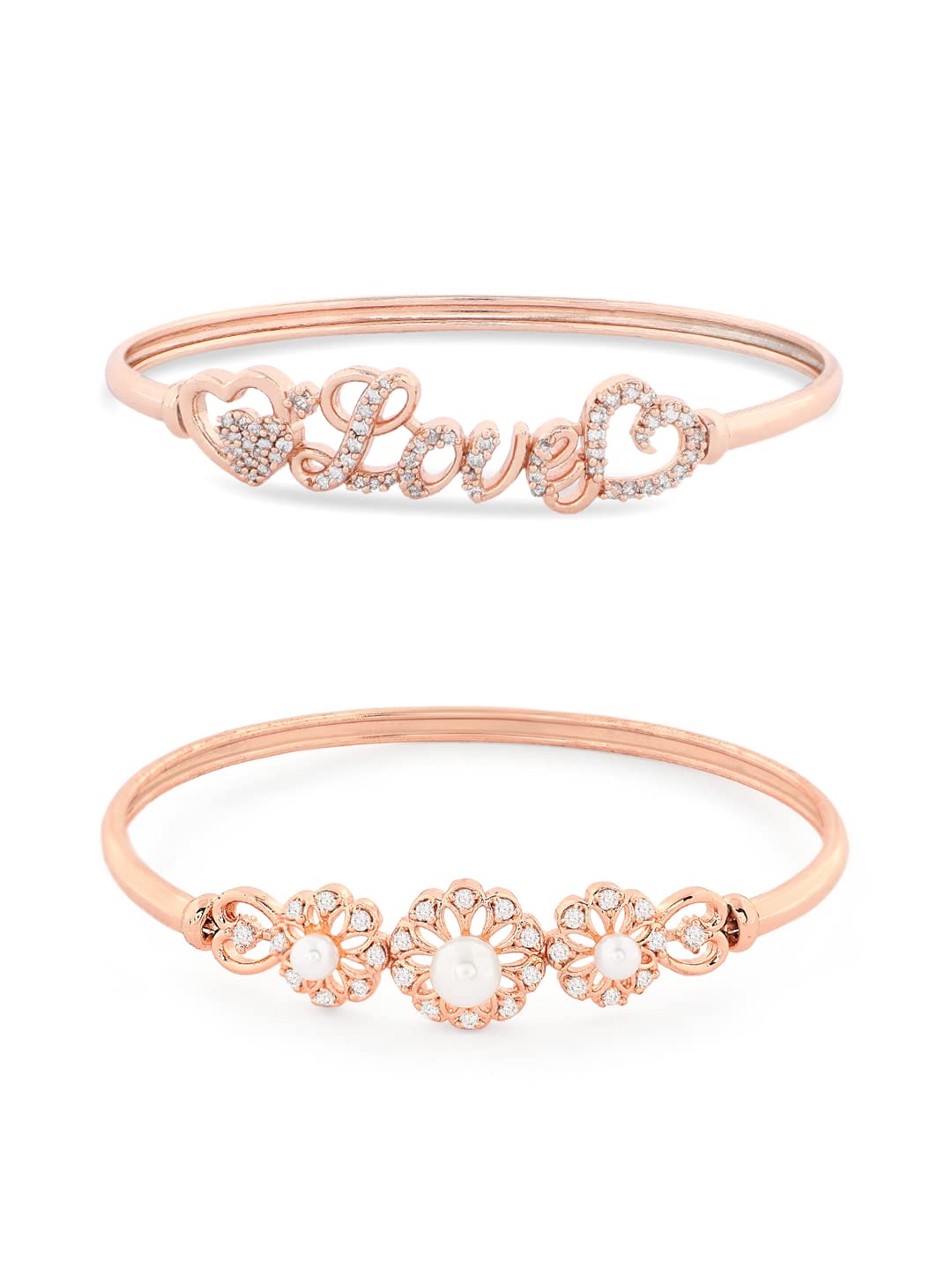 ZAVERI PEARLS Set of 2 Rose Gold Contemporary Cubic Zirconia Brass Kada Bracelets For Women-ZPFK13464 (B09XHN2K8D) Amazon Price History, Amazon Price Tracker