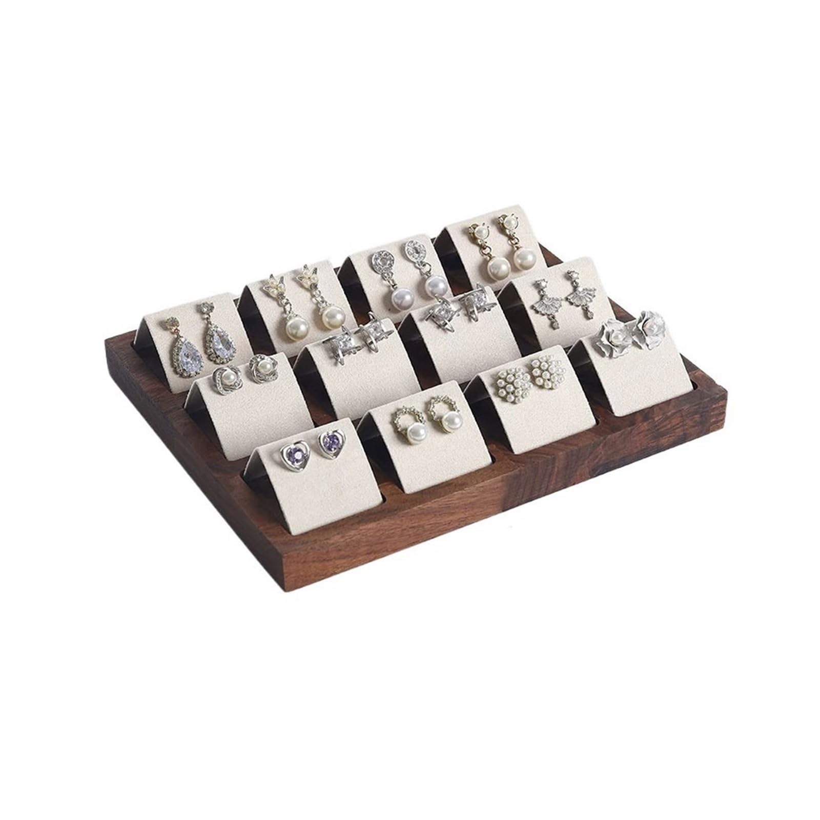 FAJNUZI2024 Jewellery Display Stand Slanted Earrings Display Holder 12 Slots Jewellery Stand with Wooden Pallet