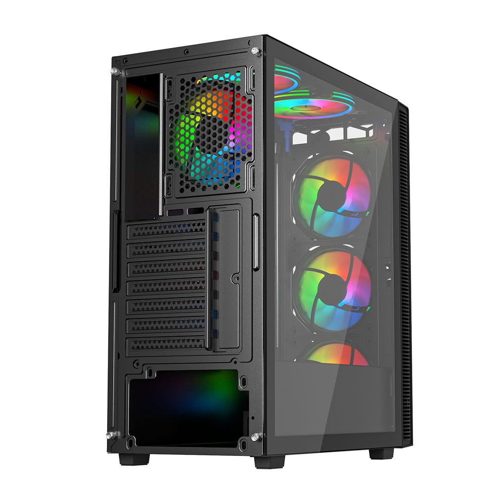 Vida SIROCCOV26F-BLK Tower Case, ABS Nero + Vetro Temperato per ATX, Micro ATX, Mini ITX, High Performance Computing