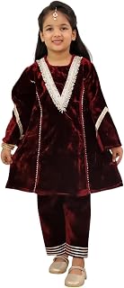 AJ DEZINES Girls Suit Set Velvet Full Sleeve Kurta Sharara Set for Kids - Ethnic Wear |Traditional Wedding & Party Outfit... Price In India