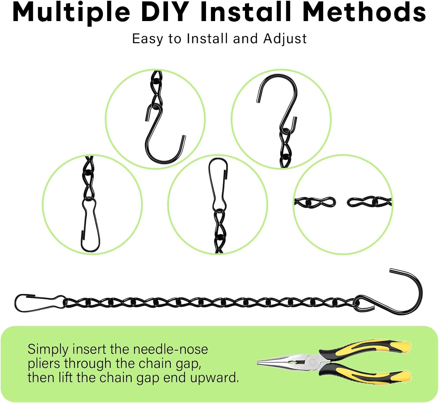 Upgraded 180”Heavy Duty Metal Hanging Chains with Hanging Basket Hooks Set for Planters,Birdcage,Birds Feeder,Grow Lights,Lanterns,Billboards,Wind Chime and Ornaments,Chain Hooks DIY,Black - Image 3
