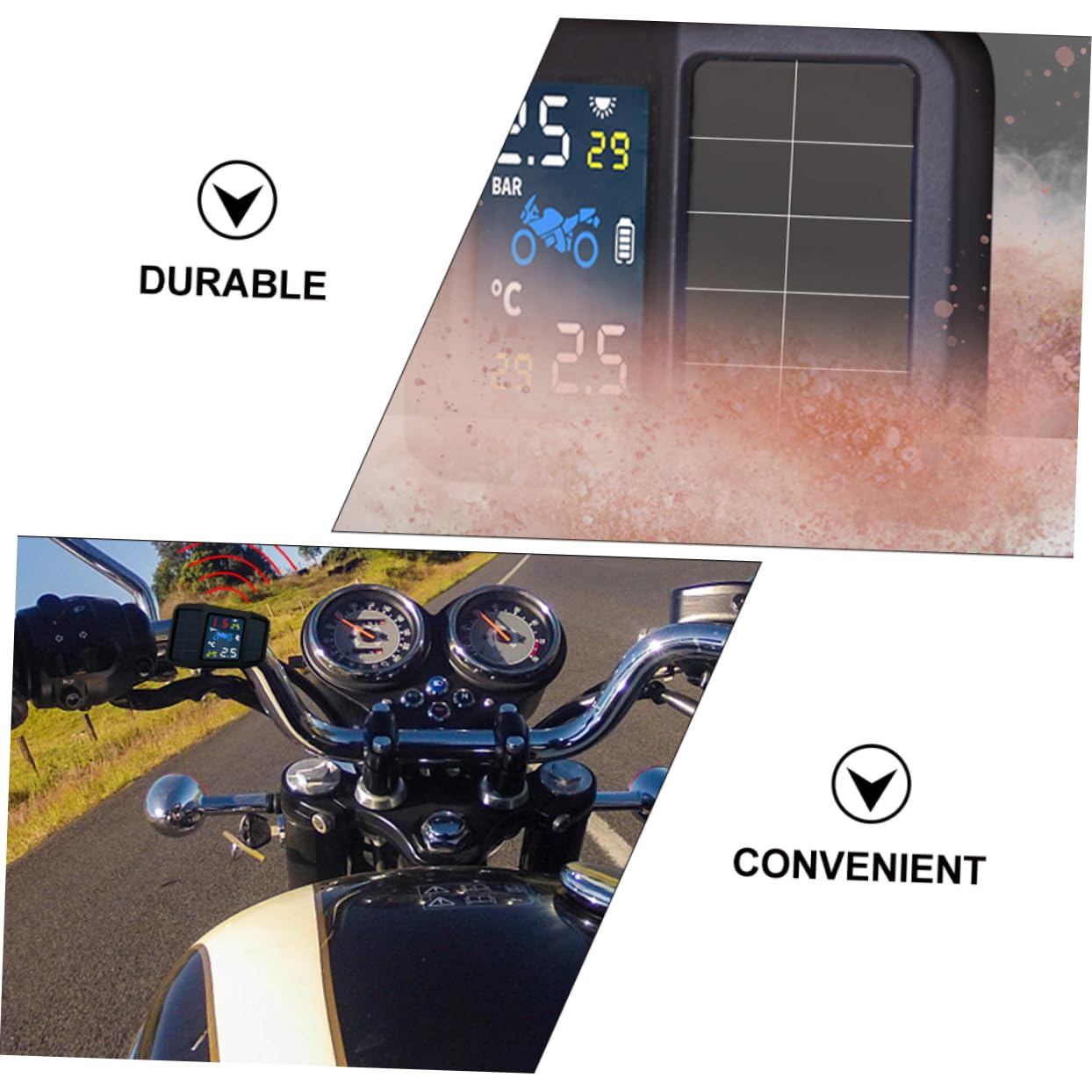 Gatuida 1set Practical Solar Tire Pressure Monitor Accurate Tire Pressure Sensor for Motorcycles Real Monitoring for Safe Riding and Easy to Use
