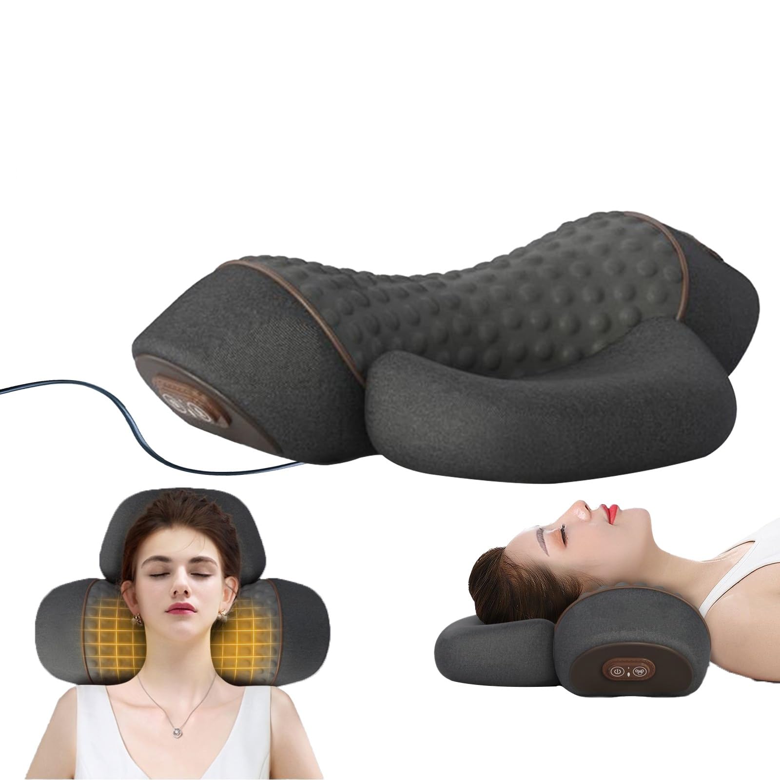 Photo 1 of Huieo 3 in 1 Heated Neck Massage Pillows with Heat for Pain Relief Deep Tissue, Cervical Neck Hump Corrector, Neck Pillow Supports with Washable Cover(Plug-in)