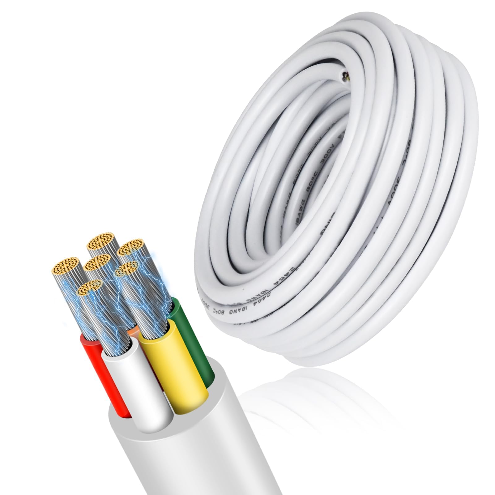 22 Gauge 6 Conductor Electrical Wire, 16.4 FT Low Voltage 22/6 Tinned Copper Stranded 6 Wire Cable, 22 AWG White Flexible Extension Cord for Sprinkler