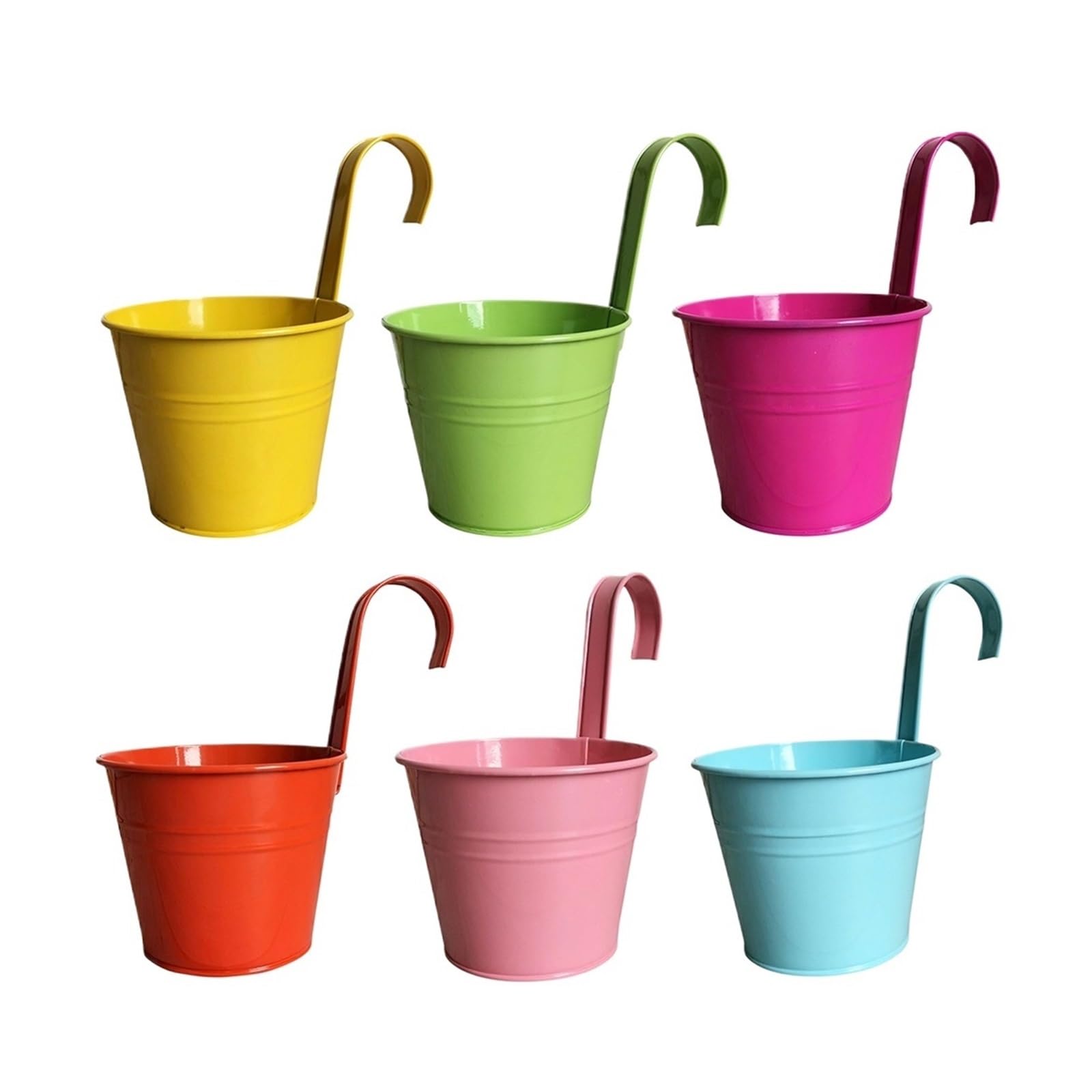 FJSNGPSBQPC 6/10Pcs, Hanging Flower Pots Iron Bucket Detachable Hook Balcony With Drainage Hole For Fence(6pcs Colorful)