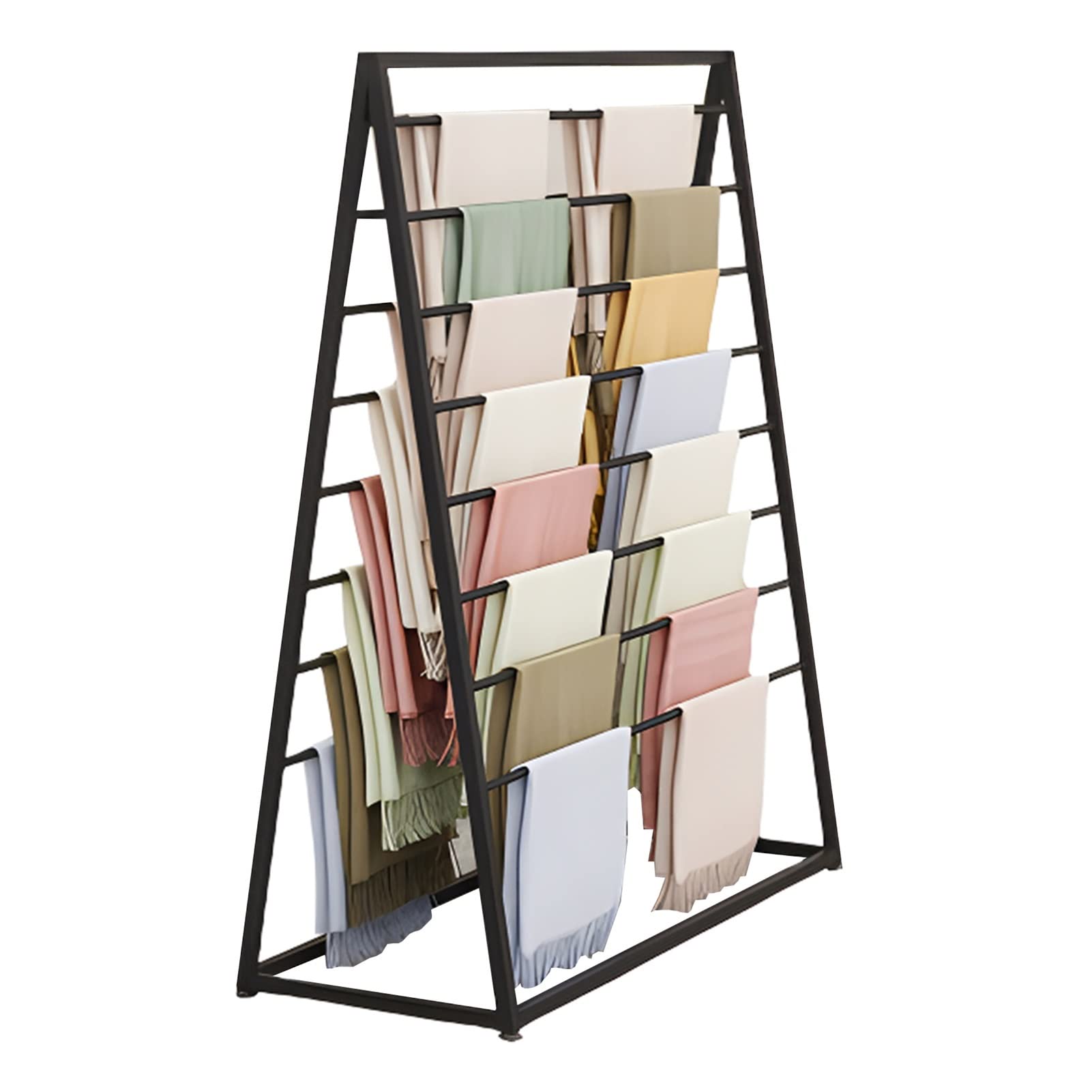 UWYTGF Floor Standing Scarf Holder,Double-Sided Multi-Purpose Collect Rack for Headcloth/Blanket/Ribbon/Shawl,Heavy Duty Iron,with Non-Slip Feet Pads,Black,Length,120Cm/47.2In