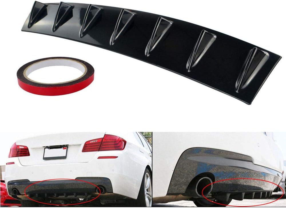 Universal Rear Diffuser Bumper Guards Rear Bumper Lip ABS with 7 Diffuser Fins (Black, Large)