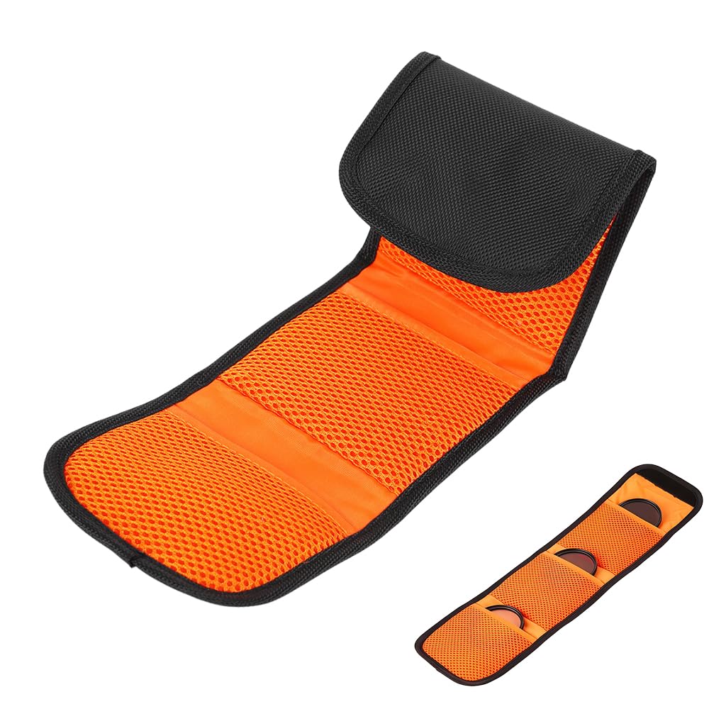 zorbes® folding nylon camera lens filter storage pouch with 3 pocket, soft padded mesh pockets, waterproof anti-scratch camera lens filter travel bag hook and loop closure