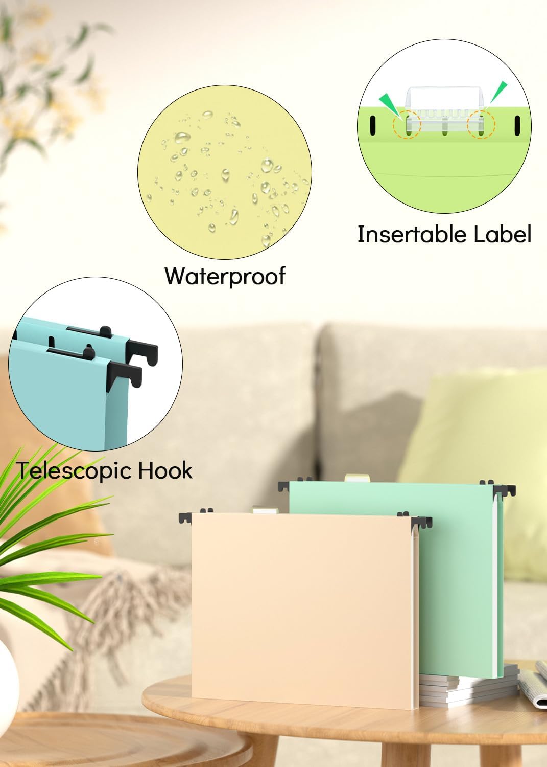 Extra Capacity Plastic Hanging File Folder, 12 Pack Reinforced Hang Folders Letter Size, Heavy Duty 1 Inch Expansion Filing Cabinet Folders, for Bulk Files, Medical Charts, Morandi Colors