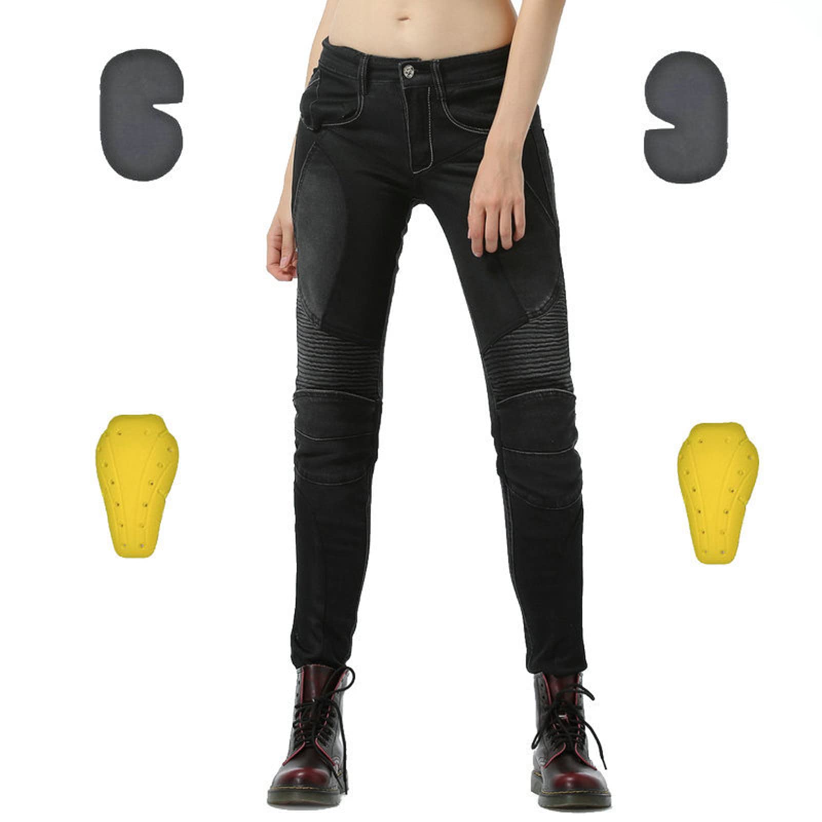 Pantaloni da Moto da Donna, Jeans da Moto Protettivi da Donna, Pantaloni da Corsa Motocross Elasticizzati Corazzati con Armatura Rimovibile E Tasche Multiple (Nero,M)