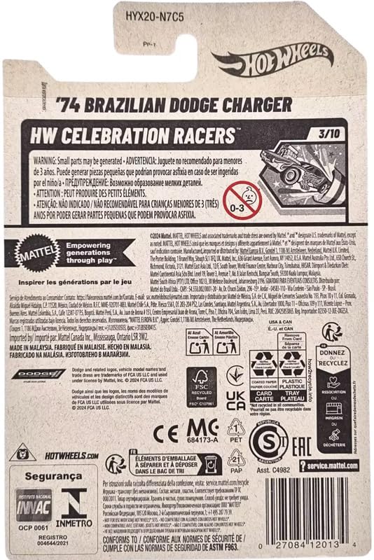 Image of Hot Wheels 74 Brazilian Dodge Charger HW Celebration Racers Ages 3 and Up 76 /250 (Pink)