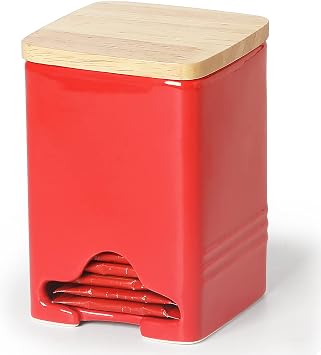 Ceramic Tea Bag Storage Organizer Caddy Holder with Lid Red