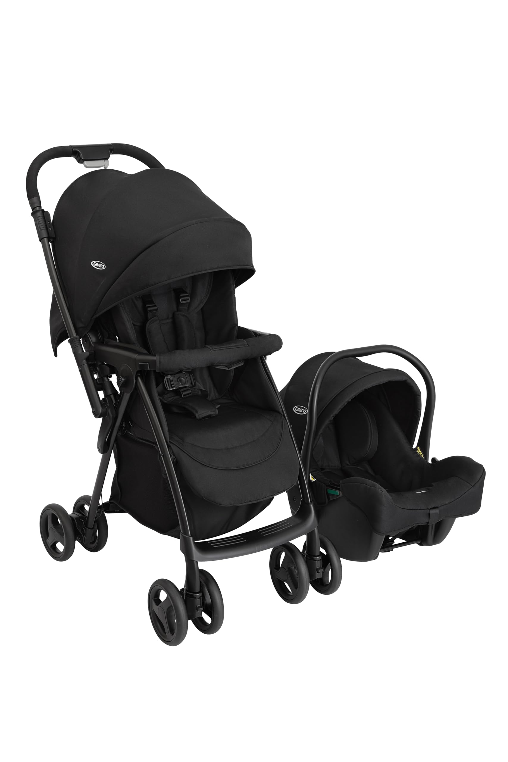 Graco Revaya Travel System - Suitable from Birth to Approx. 4 Years (0-22kg). Parent/World Facing Reversible Handle, Includes i-Size car seat, Midnight Fashion