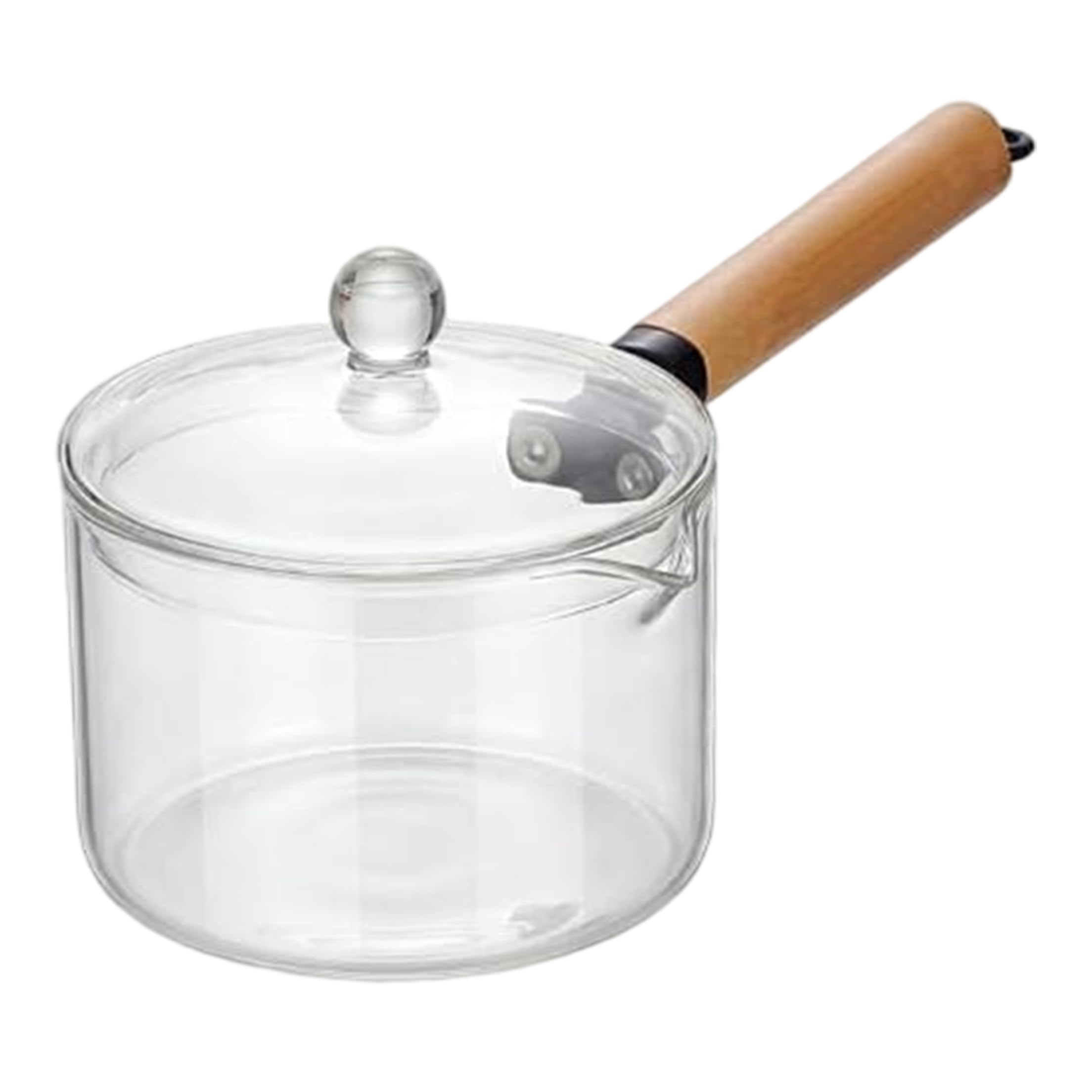Ollas de cristal transparentes de madera de la manija 1900ml de la cacerola de la leche para cocinar en la estufa