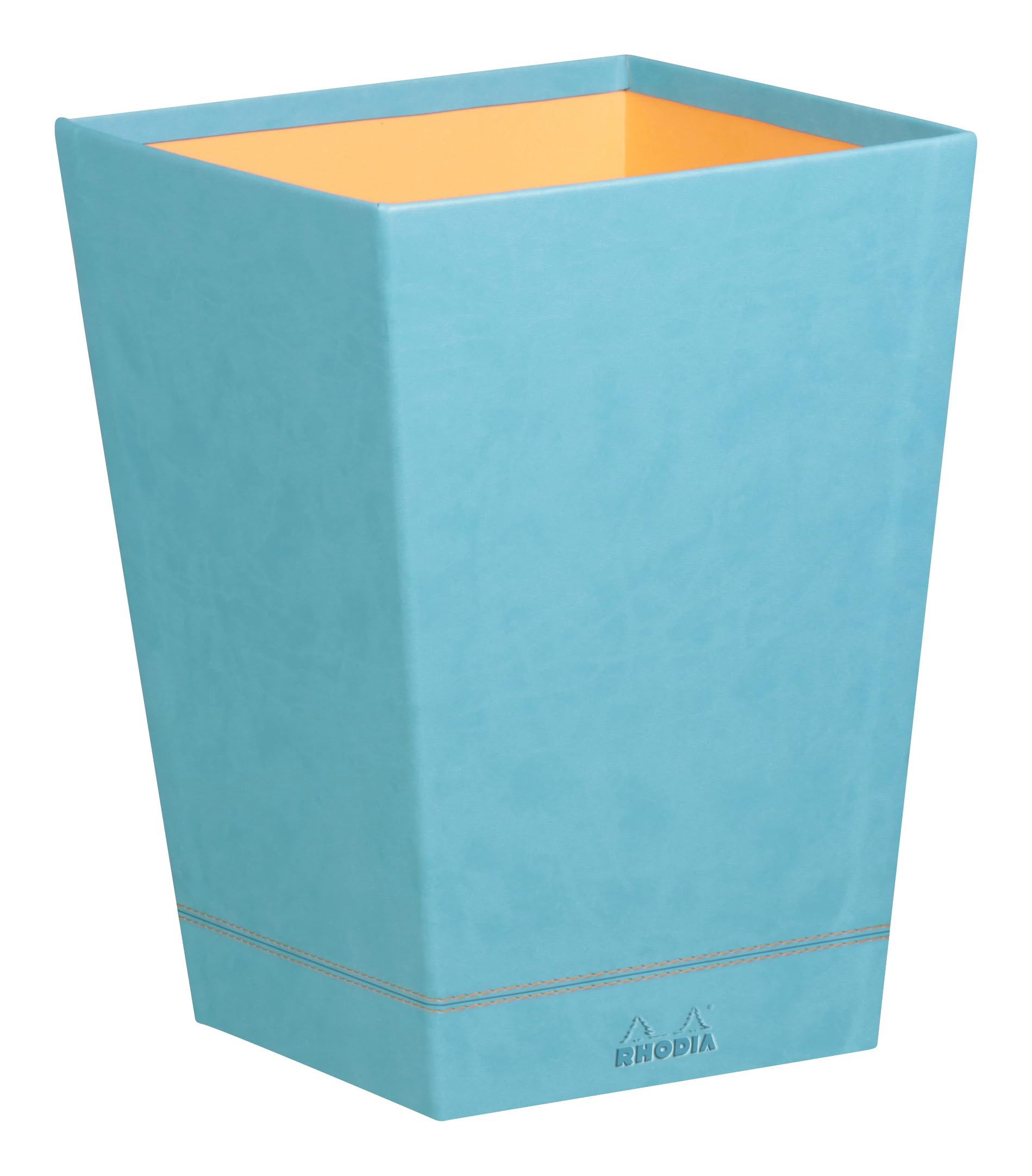 RHODIA 318827C - Turquoise Waste Paper Bin - 24x24x32 cm - Orange Saddle Stitching - Faux Leather Exterior - Rhodiarama Home Office Collection - Office Organization & Designer Storage