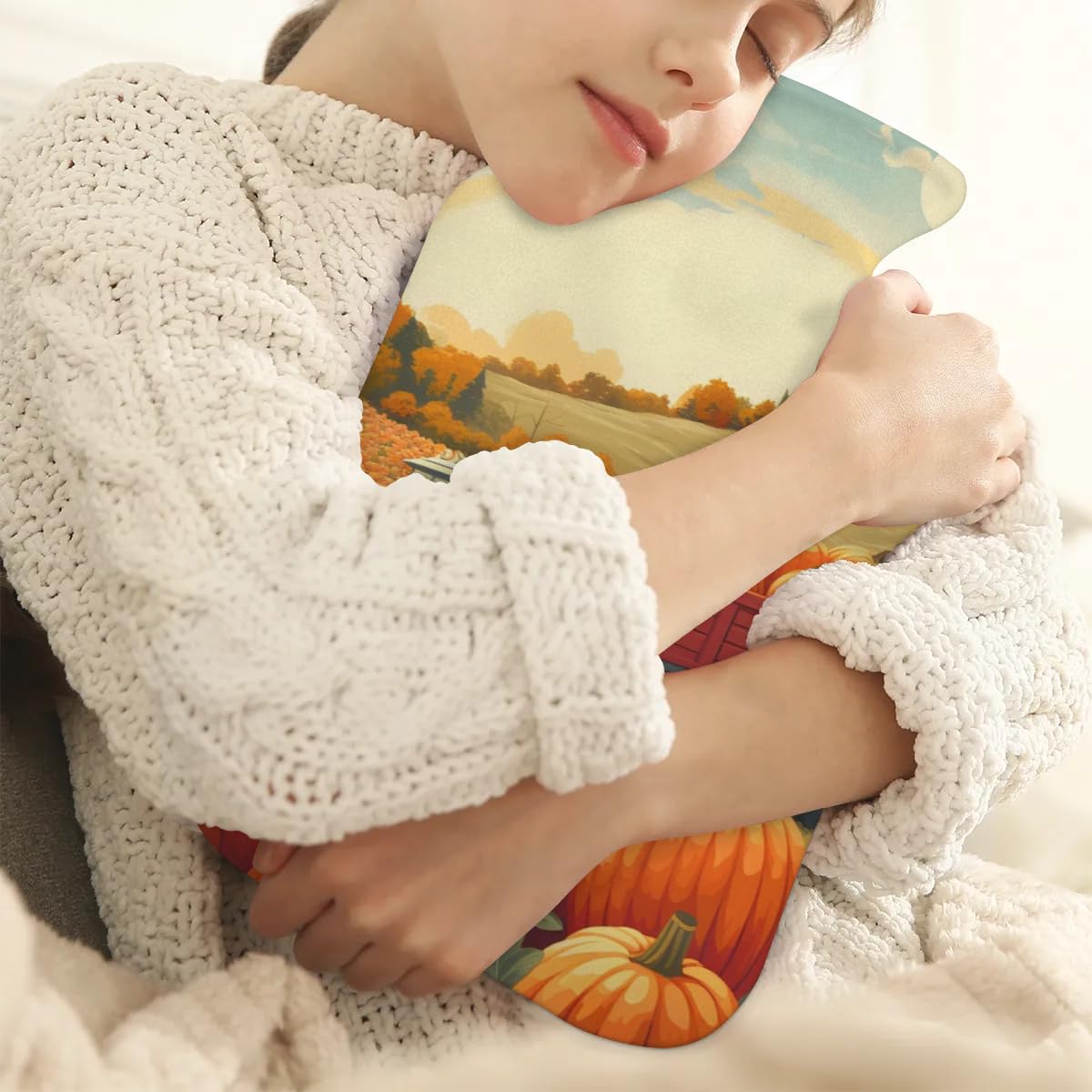 Hot Water Bottle with Soft Cover,2L Fantastic Pumpkin Hot Water Bag for Hot and Cold Compress, Hand Feet Warmer, Abstract Pumpkin Rubber Hot or Cold Water Bottle Halloween Christmas Decorations