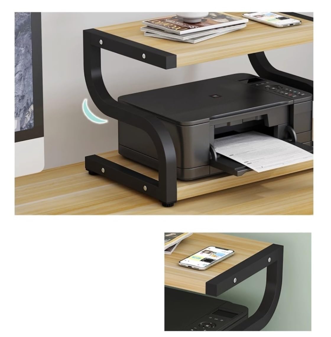 Mesa Impresora Soporte De Impresora Madera 2 Niveles Estante Marco Metal Exhibición Multifunción Escritorio Escáner Copiadora Mueble Organizador(B,50 * 32 * 37cm)