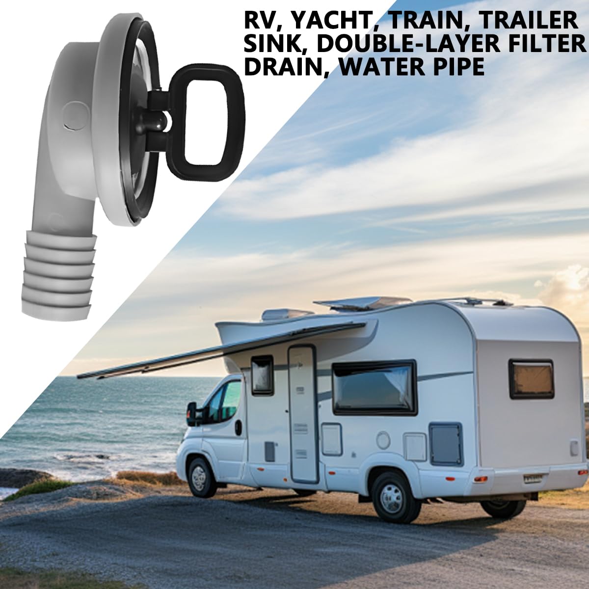 Scarico in Acciaio Inox per Roulotte, Scarico Lavello Presa Caravan, Scaricos Lavandino Da Campeggio, Scaricos Lavandino Con Coperchio Chiusura, Tubo Scaricos Laterale a 90°, Per Camper