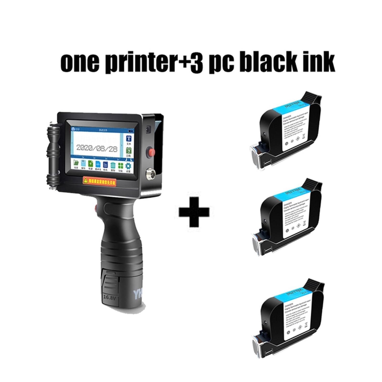 Stampante a getto d'inchiostro portatile, Stampante a getto d'inchiostro portatile intelligente for codice QR a barre batch con numero di serie, stampante termica da 12,7 mm(With 3 black inks)