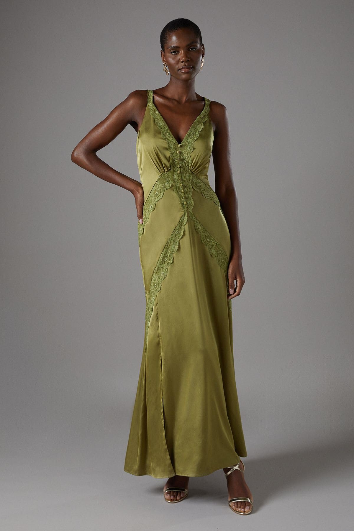 Coast Women's Olive Lace Trim Maxi Dress - Size 10