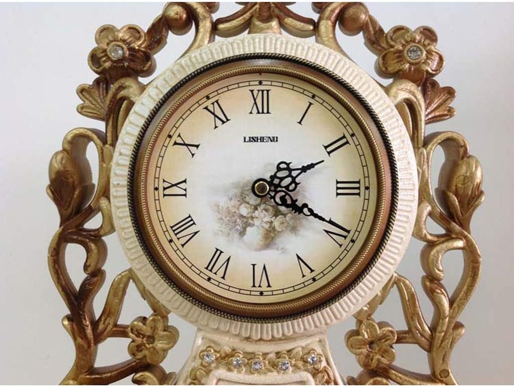 GagalU Vintage Table Clock Pendulum Clocks Golden Statue Musical Theme Living-Room Decoration Quarts Needle Resin Antique Scenic