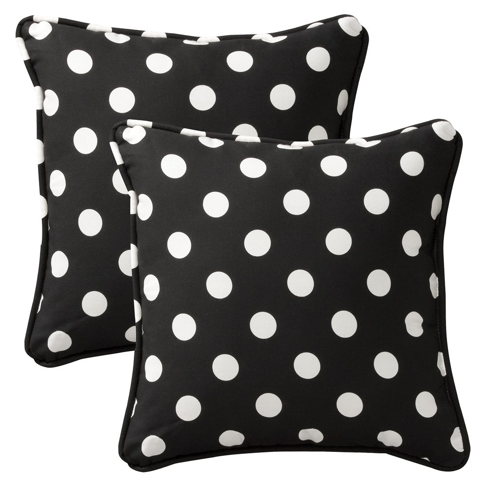 Pillow Perfect 386836 Perfect Decorative Polka Dot Toss Pillow, Square, Black/White, 18.5" x 18.5"