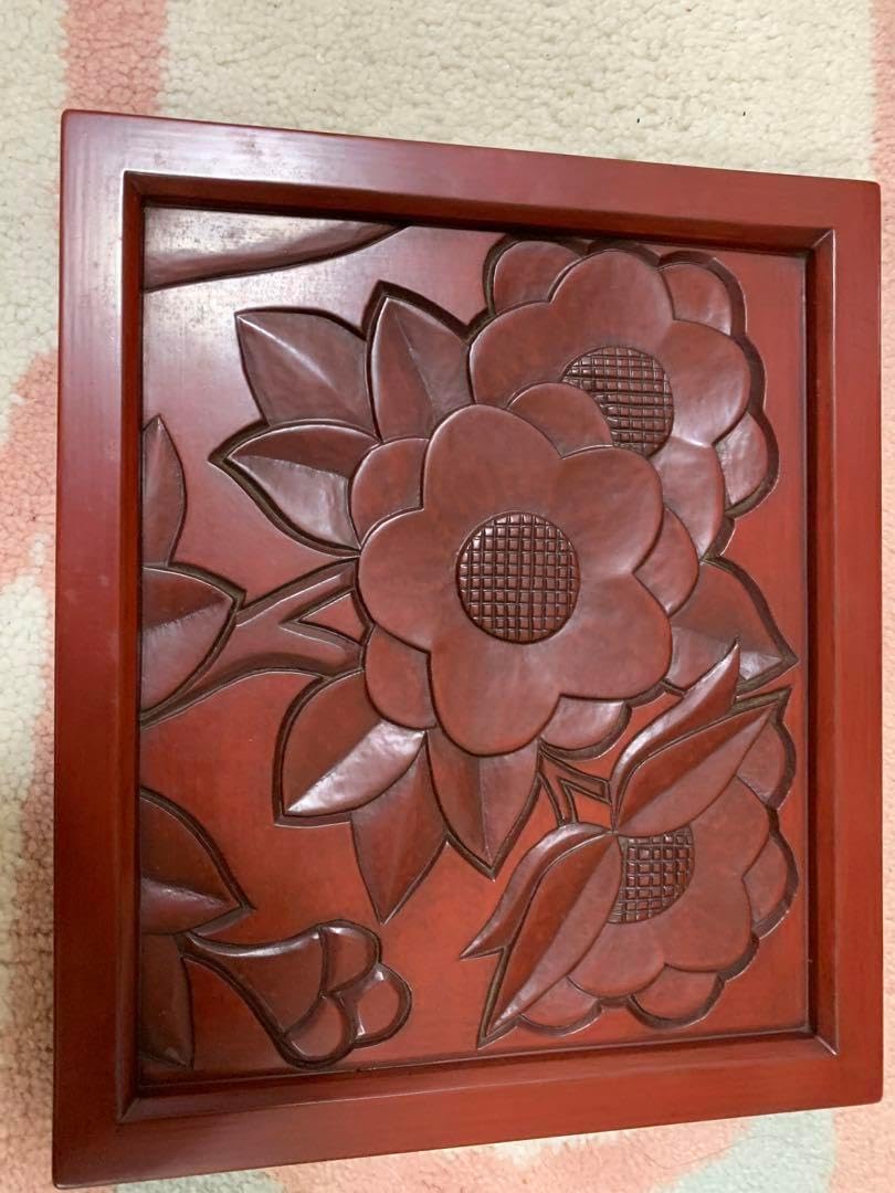極美品✨博古堂 鎌倉彫 椿 つばき 工芸品 飾り盆 お盆 トレー 骨董