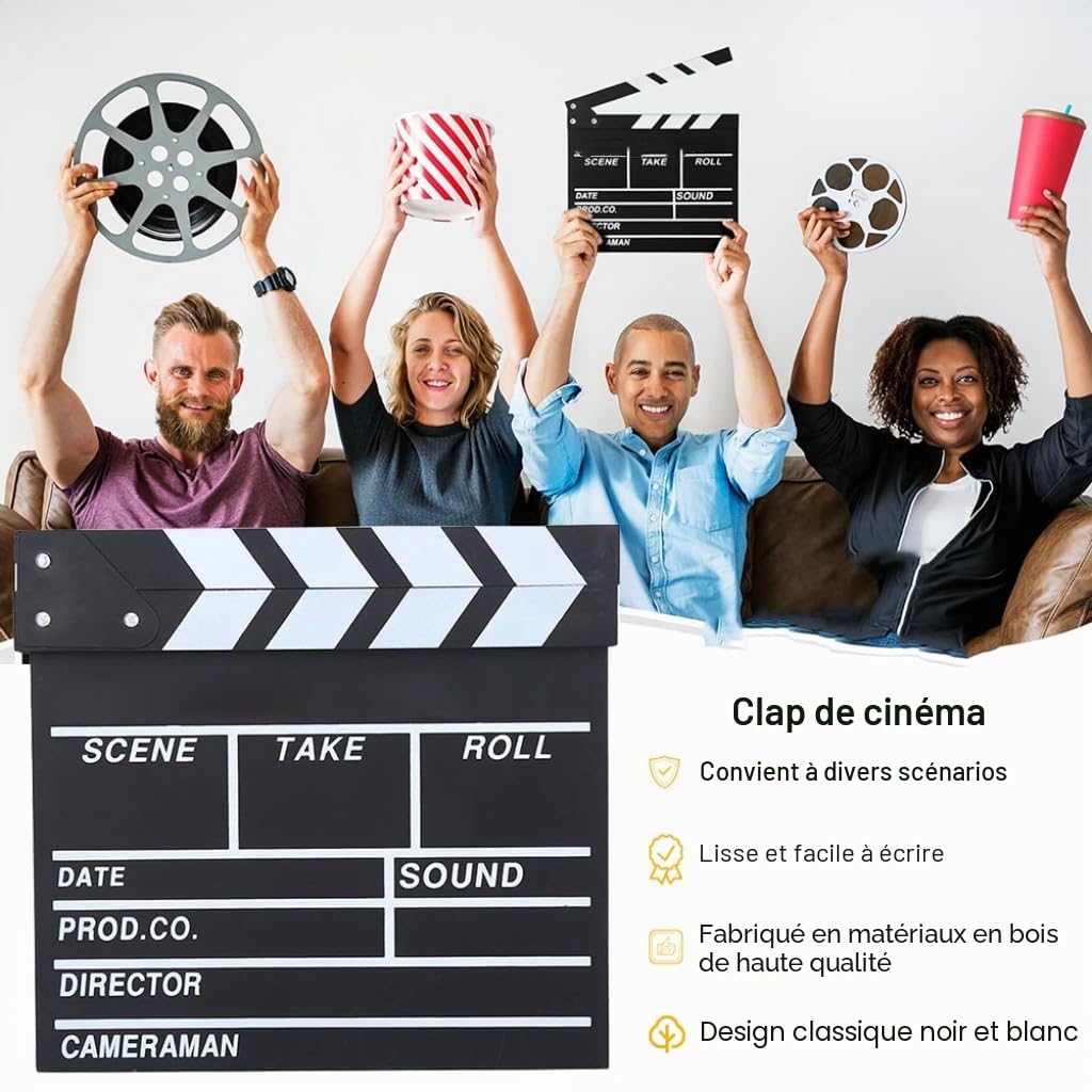 Rabat de Film - 20 x 20 cm - Director Flap Synchronous Flap - pour Film Acrylique - pour Film, séries TV, Accessoires de Prise de Vue, commerciaux (Noir - 1 pièce)