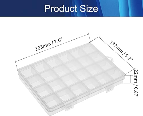 Juvielich Caja organizadora de plástico transparente, 24 rejillas fijas, contenedor de almacenamiento, joyero para cuentas, manualidades, joyas,