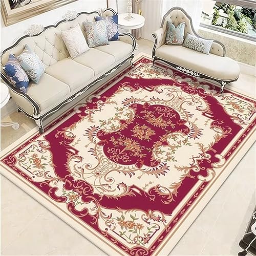 Tapis antidérapant pour tapis salon rouge motif floral géométrique chambre 140x200