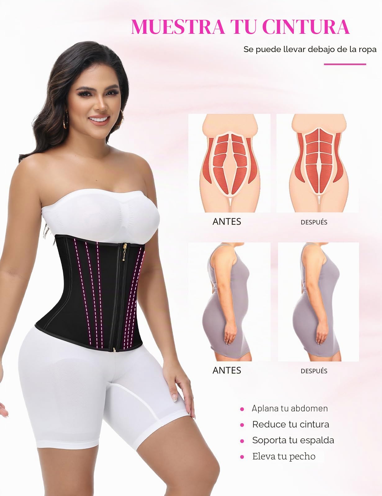 SHAPSHE - Entrenador de cintura para mujer, control de abdomen, entrenamiento, faja moldeadora de cintura posparto con gancho de cremallera