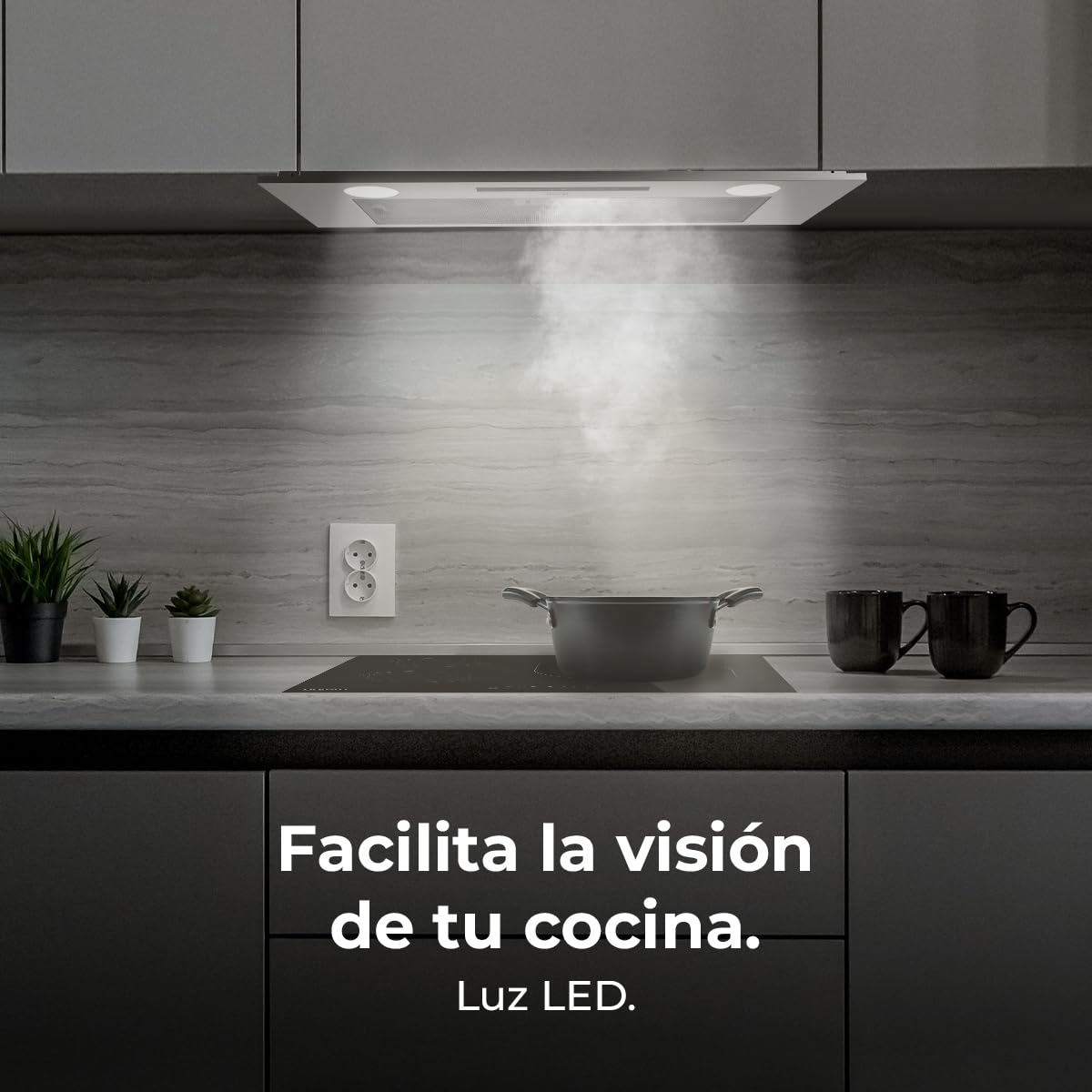 Cecotec Hotte Aspirante 75cm Bolero Flux IT 755500 Inox A++. Moteur 70W, 3 Niveaux de Puissance, Faible consommation, Finition inox, Puissance 550m³/h, Tactile, Booster, Lumière et Filtre à charbon