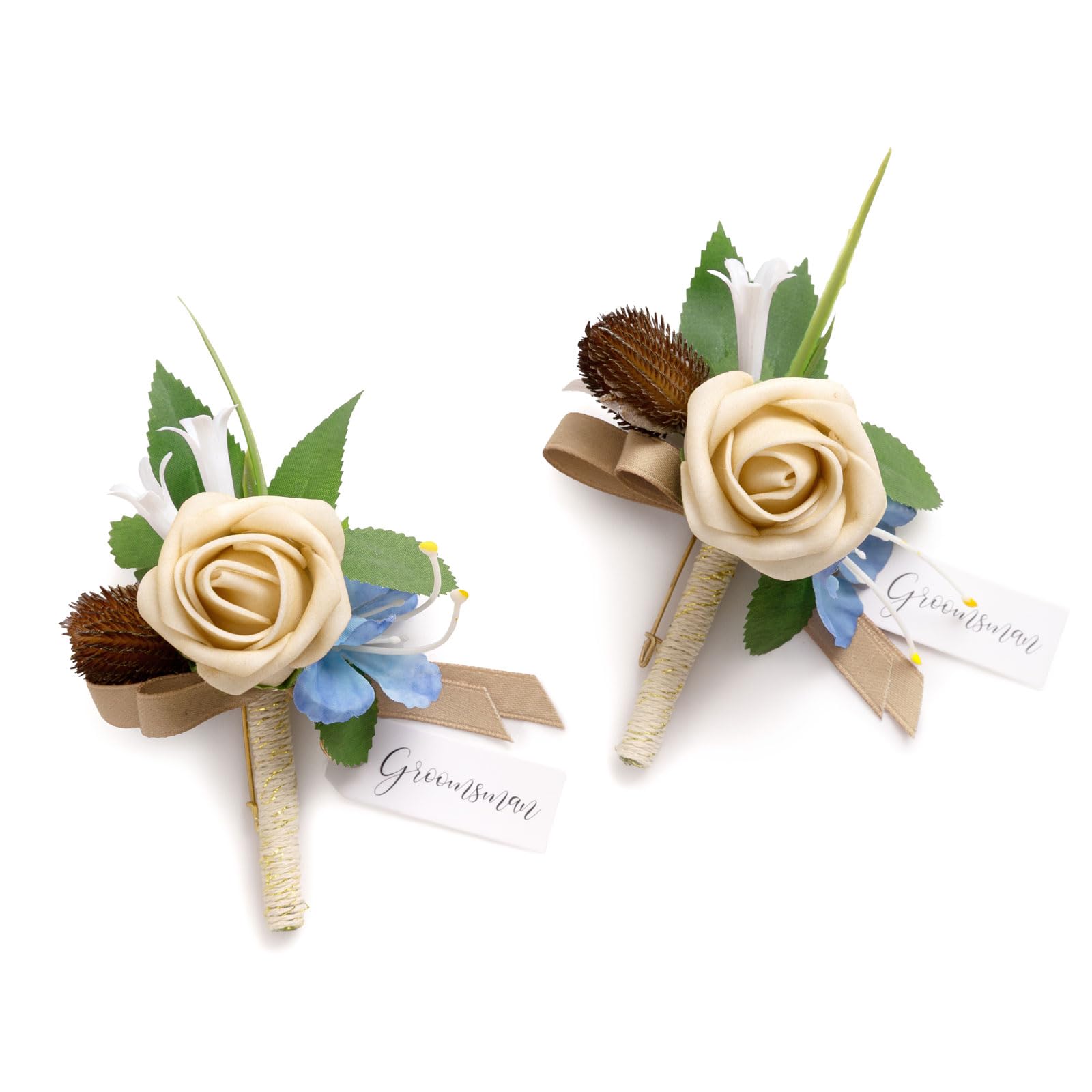 Ling's moment Boutonniere for Men, 2pcs Groom Groomsmen Guest Boutonniere, Artificial Flowers for Wedding/Prom/Homecoming, etc.Tawny Beige Berry Pink — image 1