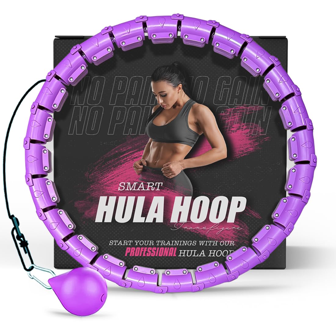 Active 100 Active 100 Fitness Hula Hoops, Smart Weighted Hula Hoop for Adults, Adjustable Infinity Hoop with 360° Auto-Spinning Ball, Weight Loss Exercise Equipment for Home Use (Purple)