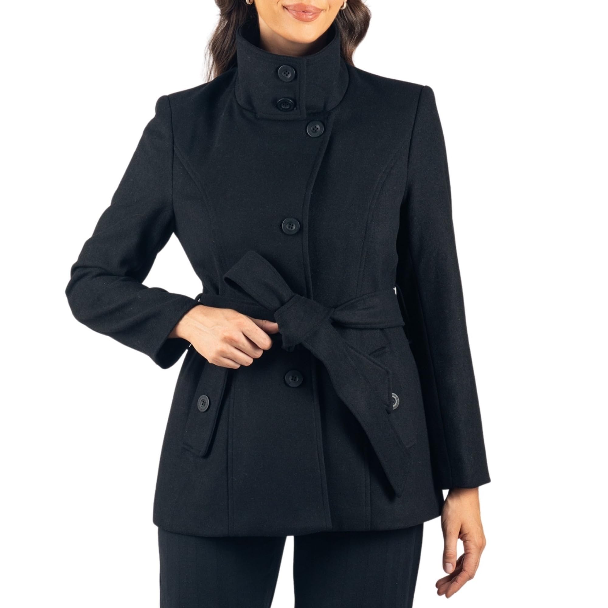 alpine swiss Bella Abrigo de lana para mujer Chaqueta con botones Chaqueta con cinturón