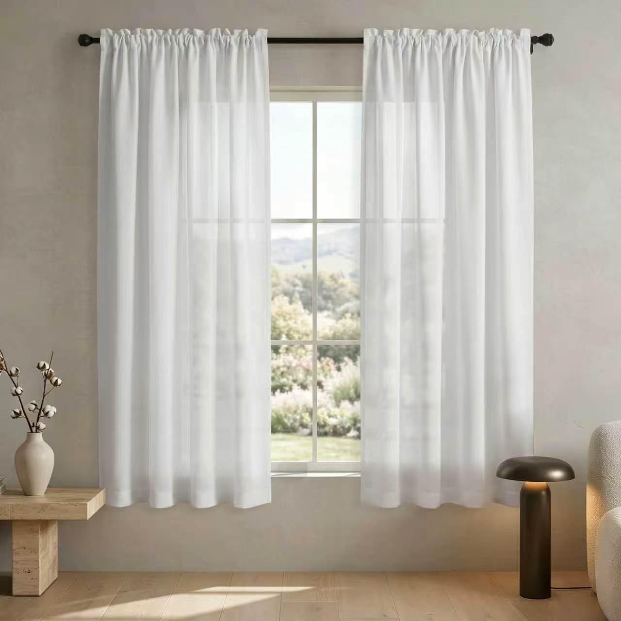 Mrs.Naturall White Linen Curtains 45 Inch Length for Kitchen, Washable Faux Cotton Sheer Rod Pocket Short Cafe Curtains for Bedroom Laundry Room — image 1