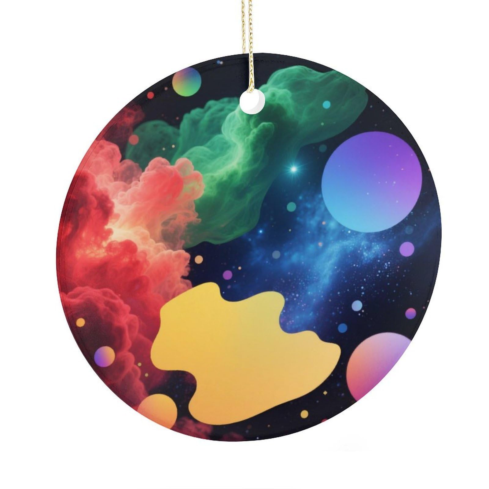 Fekiloot Style Neon Nebula Christmas Ornaments 2.9 Inch Round Ceramic Ornament Keepsake Thank You Gifts For Office, Room, Home - Holiday Present Ideas