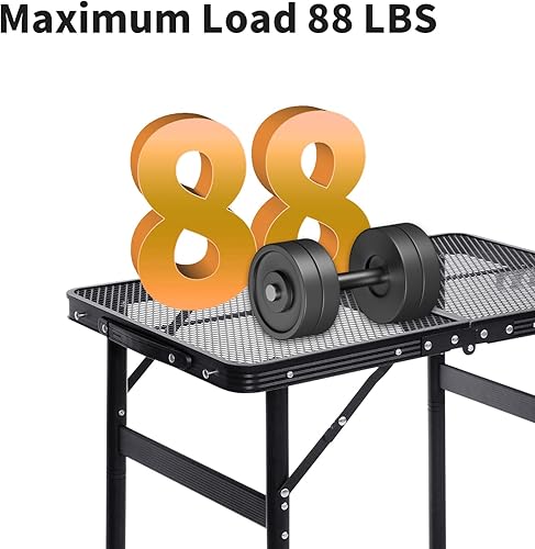 Miniatura 7 de Moosinily Mesa plegable pequeña de 2 pies, mesa de camping plegable, para picnic, malla portátil, de 2 alturas, ajustable, para playa, barbacoa,