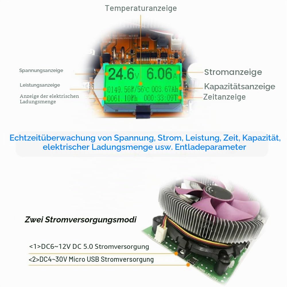 150W 20A Einstellbare Konstantstrom Elektronische Last, Hohe Präzision Entladungswiderstand Kapazität Tester mit LCM Display