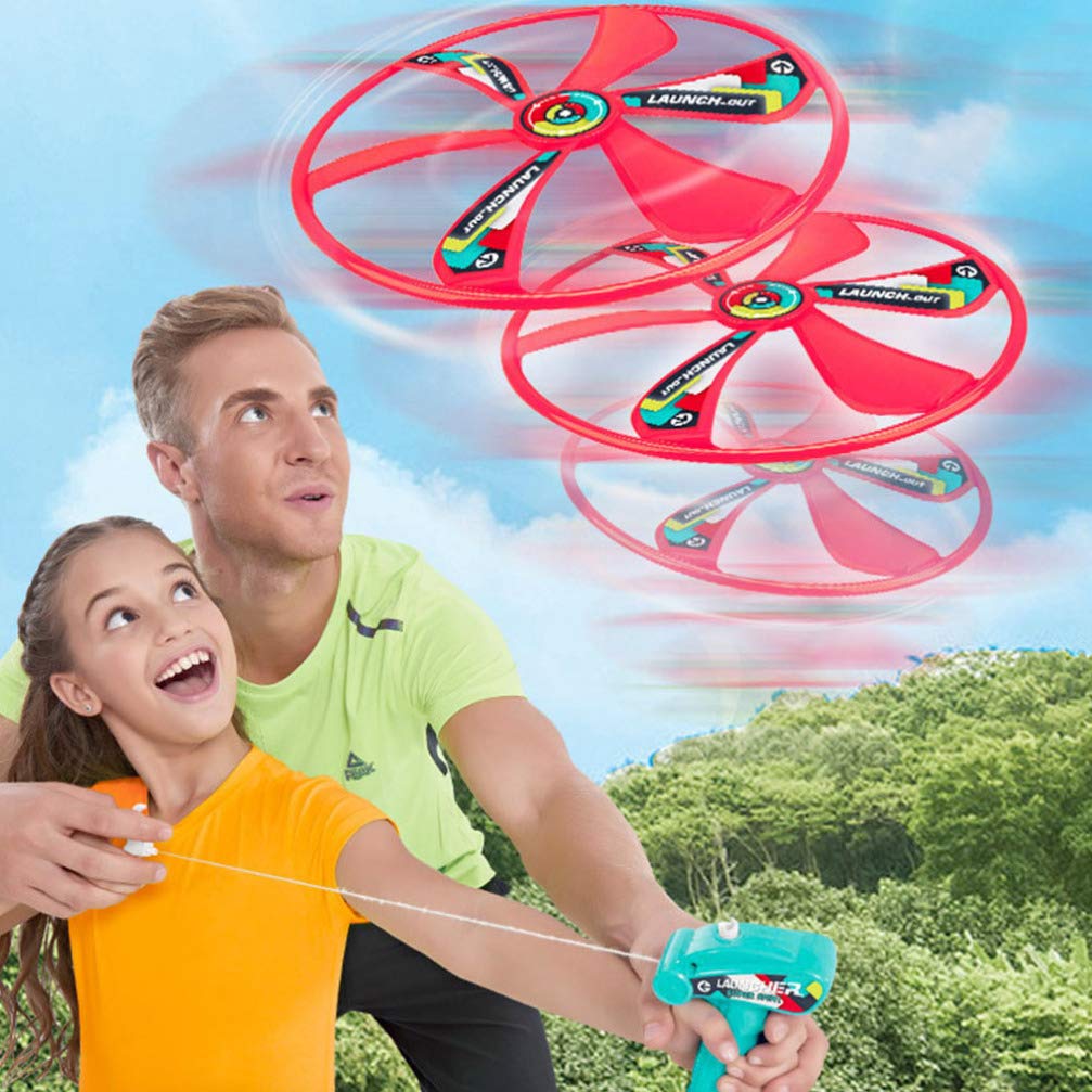 Soucoupe Volante Jouet Enrouleur De Chaîne UFO - Hélice Volante Avec Lanceur Pour Enfants, Diamètre 25cm