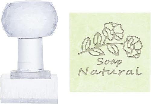 PH PandaHall Sello de jabón hecho a mano, sello acrílico de flores con asa, sello de jabón natural en relieve, ramo de texto personalizado para