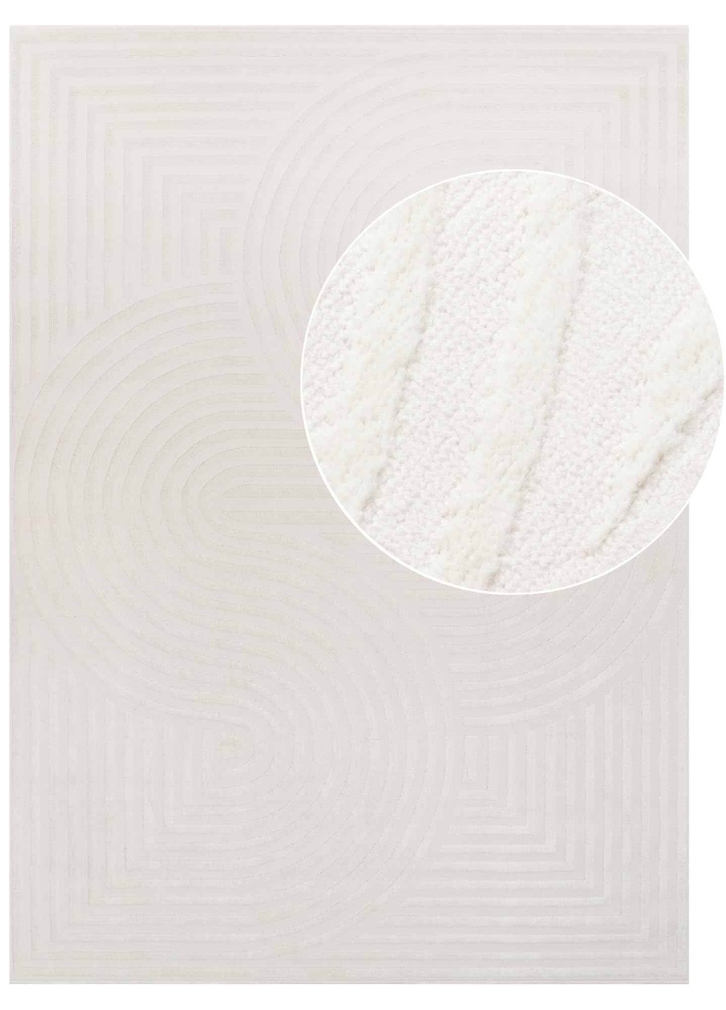 TAPISO Hygge Tapis Poils Courts Moderne Crème Blanc Vagues Rayé en Relief Aspect 3D Tapis Salon Chambre Adulte Salle à Manger Oeko-TEX 160 x 220 cm